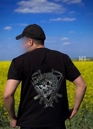 Базова чоловіча чорна футболка з якісним армійським принтом на спині однотонна xl