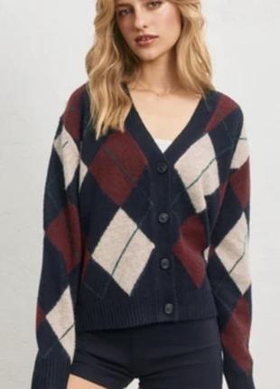 Zara чудовий теплий приємний жіночий кардиган з ромбами аргайл м