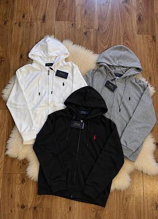 Зіп-худі polo ralph lauren чорно-біле — чоловіча кофта на блискавці