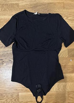 Боді жіноче h&m чорне в рубчик з коротким рукавом
