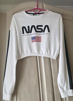 Укороченный белый свитшот h&amp;m xs