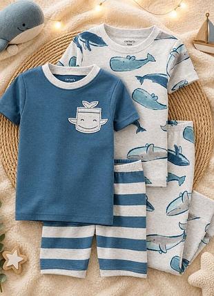 Комплект піжам 4-piece whale 100% snug fit cotton pjs 4т картерс на хлопчика
