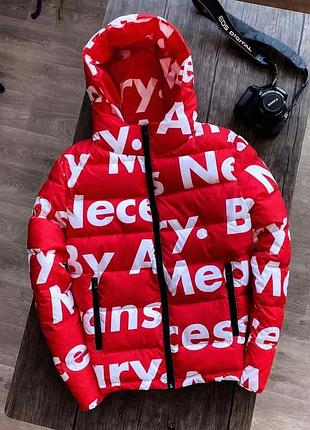 Яркая принтованная зимняя куртка пуховик мужская с принтом в стиле supreme теплая