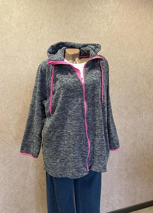 Флісова кофта худі janina на блискавці з капюшоном, розмір 3xl (eur 48), батал