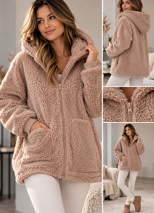 Куртка teddy m&s з капюшоном, кемел, xl