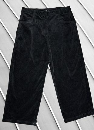 Жіночі штани c&a xl 2xl eu42 eu44 uk14 uk16 ua48 ua50 зріст 155–165 см чорні вельветові wide leg широкі висока посадка щільні джинси з вельвету