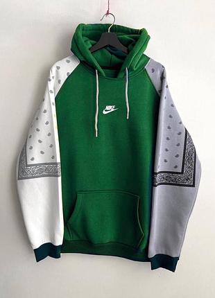Топовая теплая мужская кофта худи найк nike пейсли необычная оверсайз на флисе m