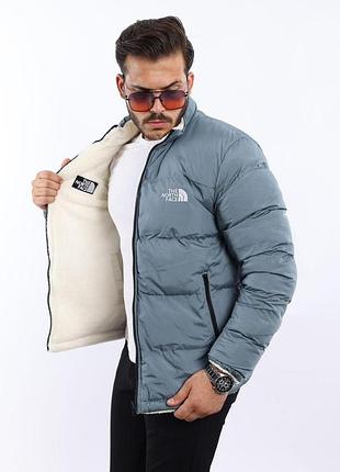 Дуже тепла двостороння чоловіча куртка tnf на овчині якісна з коміром m