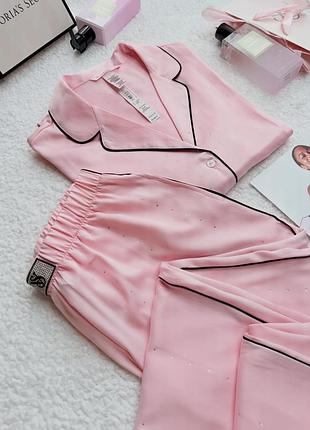 Піжама сатин зі стразами зі штанами victoria’s secret оригінал