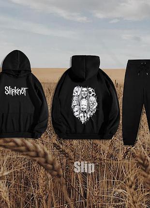 Спортивний преміум костюм худі з принтом на спині slipknot і штани джогери петля якісний комплект чорний осінній