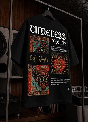 Стильна оверсайз футболка з принтом на спині timeless якісна чорна чоловіча