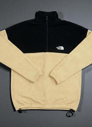 Флисовый анорак tnf тн норс фэйс черно-бежевый теплый на молнии с затяжками удобен m