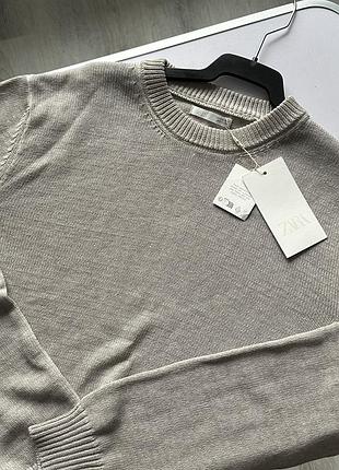 Мужской свитер zara бежевый хлопок 100% размер m новый