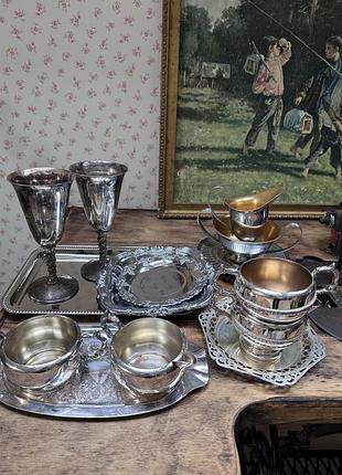 Вінтажні посріблені набіри молочник та цукорниця