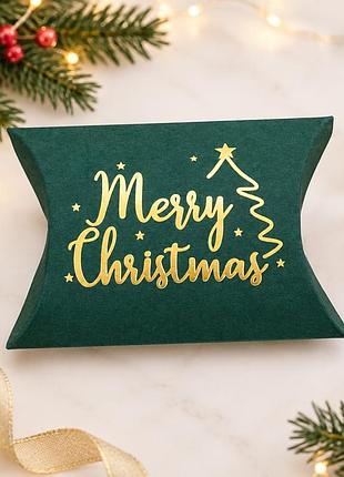 Подарункова новорічна коробочка-подушечка "merry christmas" (розмір 9.5 х 6.5 х 2.5 см) зелена