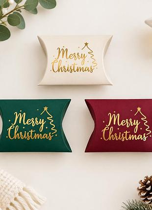 Подарункова новорічна коробочка-подушечка "merry christmas" (розмір 9.5 х 6.5 х 2.5 см)
