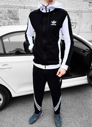 🔥мужской спортивный костюм adidas черный с белым🔥
