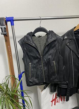 Шкіряна жилетка top shop real leather кожа байкерська 3