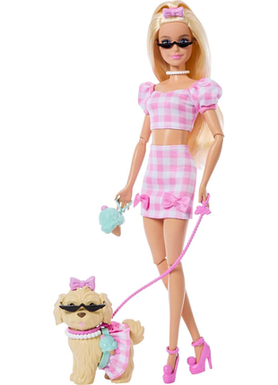 Кукла barbie twinning looks doll with pet dog in matching pink барби в одинаковых нарядах с собачкой, jfp36