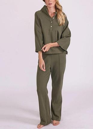 Спортивный костюм cyberjammies lounge 5800-5802 хлопковый с кофты на пуговицах и штанов l зеленый (5051877688742)