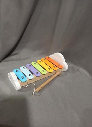 Дерев'яний ксилофон  з різнокольоровими металевими пластинами,  le toy van petilou rainbow cloud xylophone