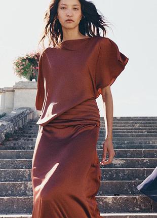 Сукня жіноча атласна коричнева zara new