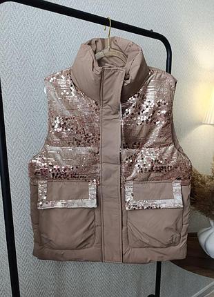 Жилетка жіноча коричнева з паєтками l-xl