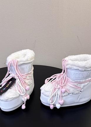 Чоботи жіночі moon boot icon low faux-fur білі
