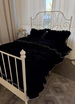 Постельное белье рюша с бейкой семейный 150х210 (2 шт) бязь gold luxe на молнии наволочки 70х70 черный с серым