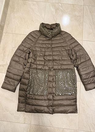Жіночий подовжений пуховик (куртка) xl  кольору хакі