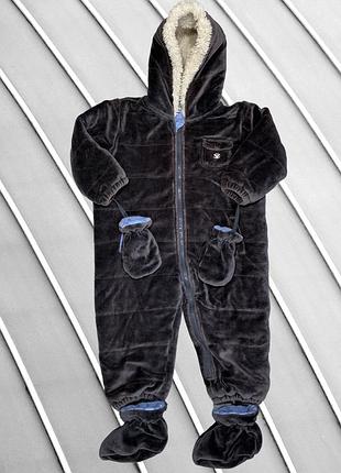 Для хлопчика комбінезон armani baby 1 рік 12m 80 см коричневий велюровий демісезонний з рукавичками пінетками дитячий сліп одяг для малюка