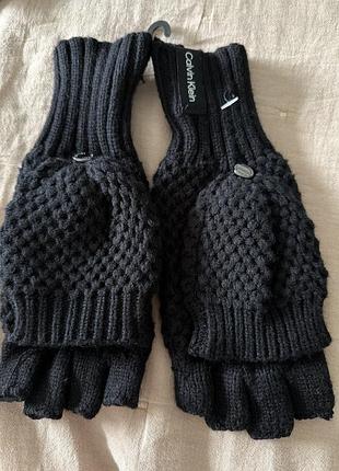 Нові чорні трикотажні перчатки мітенки рукавички без пальців і calvin klein black knit fingerless gloves one size usa 🇺🇸
