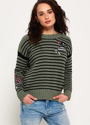 Светр superdry 100% бавовна в смужку з патчами y2k / гранж,  m розмір