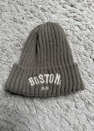 Шапка для хлопчиків/дівчаток зимова коричнева з написом boston