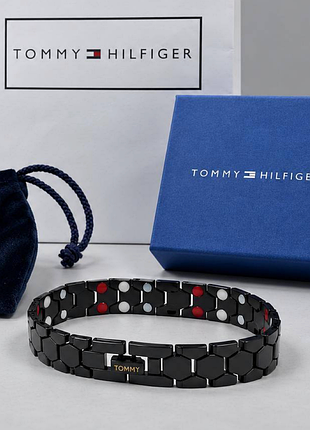 Браслет мужской tommy hlfiger черный стальной длиной 20 см стильный брендовый на руку в подарочной упаковке с коробочкой