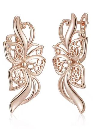 Жіночі сережки метелик ажурний (золото 585п) англійський замок butterfly flow gonchar & co. ювелірний сплав