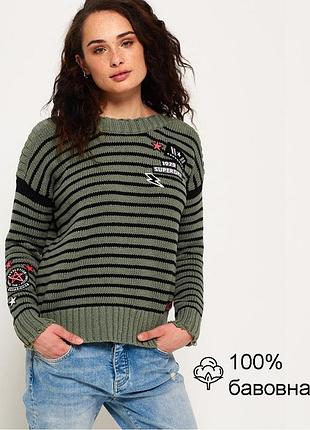Светр superdry 100% бавовна в смужку з патчами y2k / гранж,  m розмір