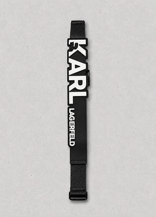 Karl lagerfeld black nylon webbing logo lanyard keychain ремінь