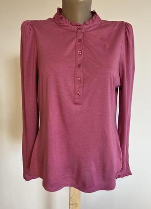 Жіночий лонгслів блуза boden uk14 із бавовни та tencel modal. рюші на комірі, декоративні ґудзики, ніжний рожевий відтінок. 🌸🤍