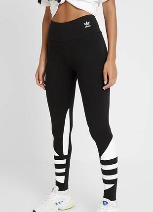 Жіночі чорні легінси з великим логотипом-трилисником adidas originals (модель adidas large logo tights,