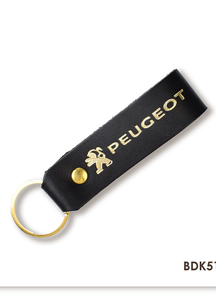 Брелок-петля для авто peugeot (чёрный, золотое тиснение)