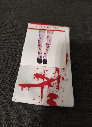 Белые чулки выше колена с кровавым принтом halloween stocking (one size)