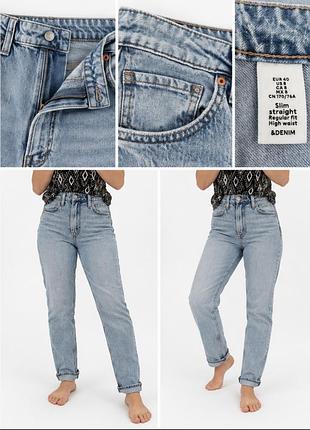 Жіночі джинси h&m slim straight regular fit high waist, світло-блакитні, розмір 40