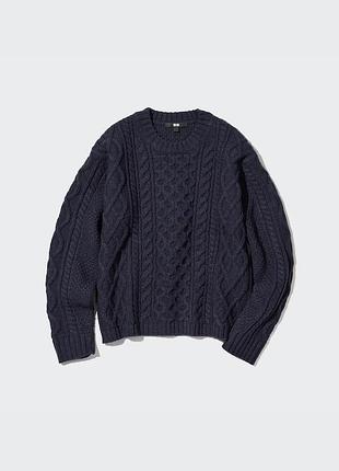 Uniqlo в наявності мега стильний светр товста в’язка в коси темно синій