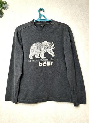 Лонгслив деми зима мужской серый графит outventure р.52 / l-xl с принтом медведя грезли, в аутдор стиле свитшот кофта трикотажная