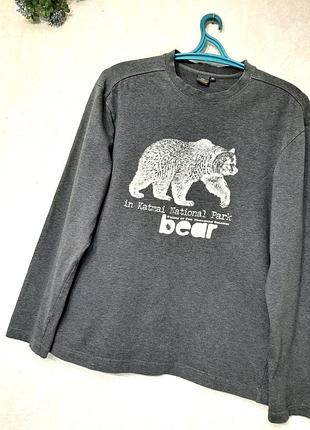 Лонгслів демі зима чоловічий сірий графіт outventure р.52 / l-xl з принтом ведмедя грізлі, в аутдор стилі свитшот кофта трикотажна