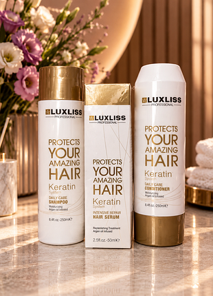 Набір для волосся luxliss keratin (шампунь 250 мл, кондиціонер 200 мл, олія 50 мл)