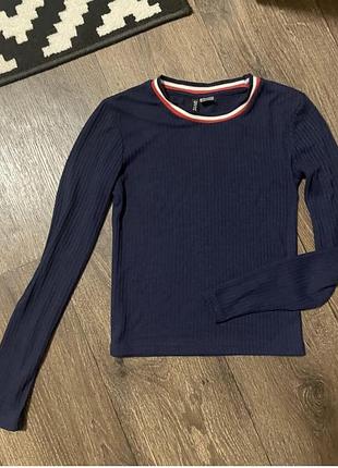 Лонгслів жіночий h&m в рубчик укорочений синій розмір xs