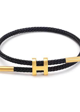 Браслет на руку ( версия hermes), размер универсальный, черный с золотым