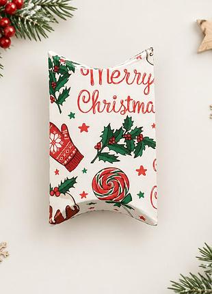 Подарункова новорічна коробочка-подушечка "merry christmas" (розмір 2 х 5.5 х 8 см)